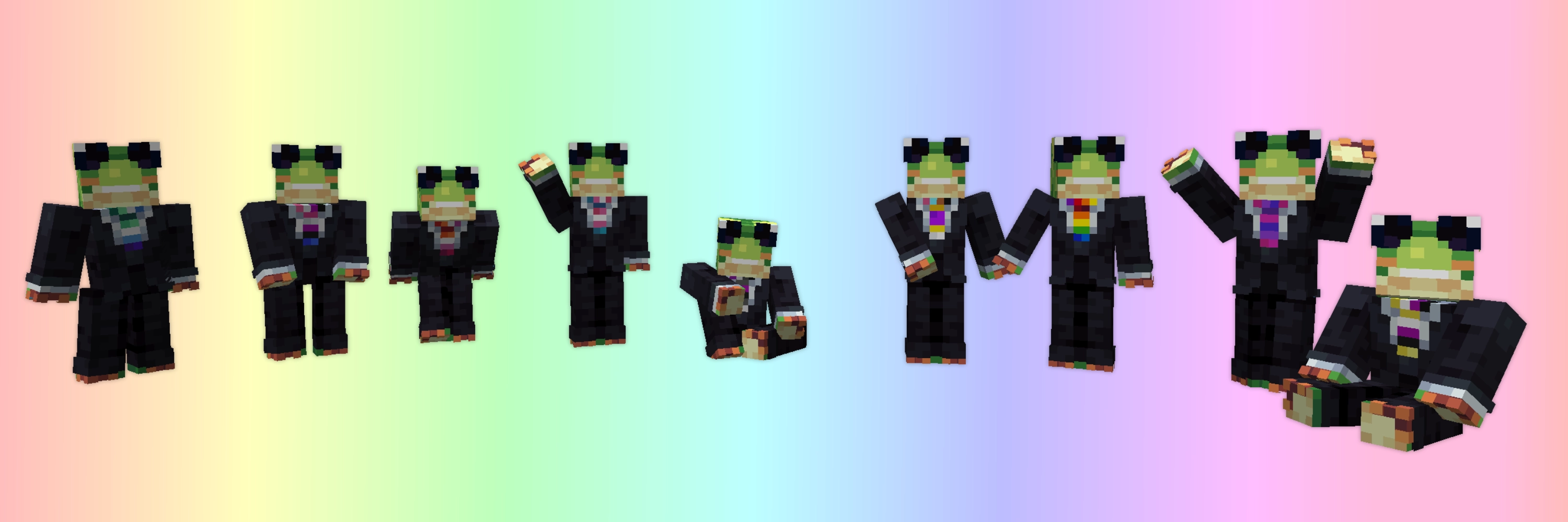 All of Mr. Pack’s variants (MLM, Genderfluid, Lesbian, Transgender, Asexual, Intersex, Pride, Bisexual, and Nonbinary) posed and lined up in a row.